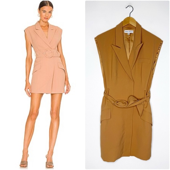 Karina Grimaldi Revolve Blazer Belted Dress Solid Tan Size Medium - Picture 1 of 7